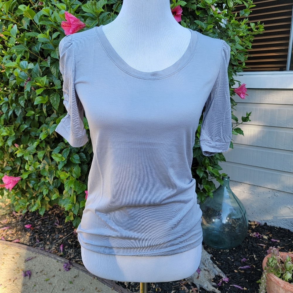 New DNA Couture Ruffle Sleeve Top - Gray